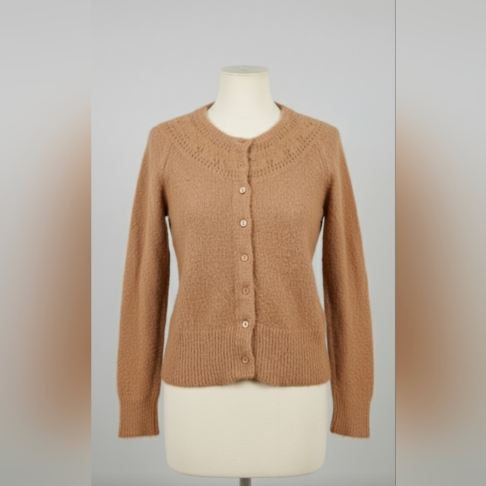 The REEDS Women's Tan Button-Up Cardigan Cozy Fabric